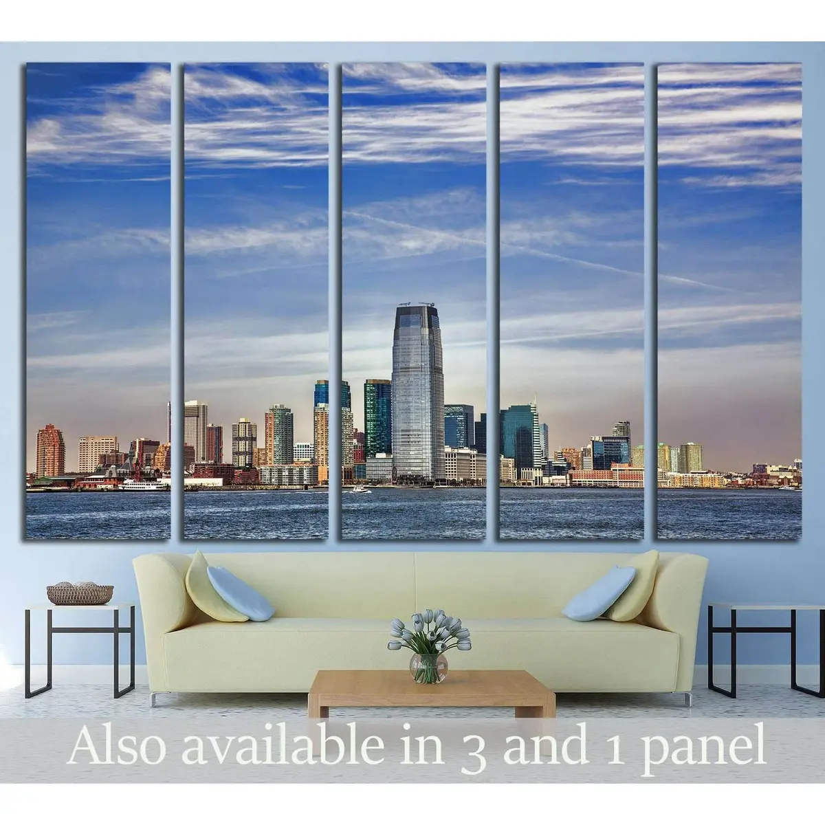 Colgate Center Canvas Wall Art – Hudson Riverfront Skyline of Jersey City, Ready-to-Hang Print #1710