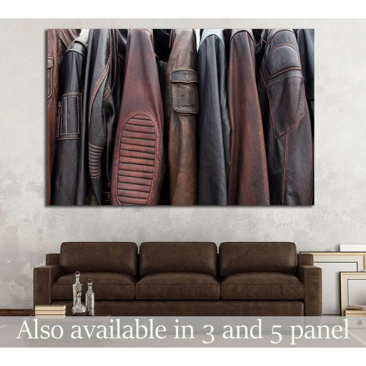 Collection Of Leather Jackets On Hangers №1880 Ready To Hang Canvas Print 1
