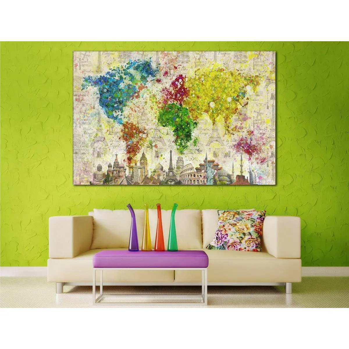 Color Splashes World Map №701 Ready To Hang Canvas Print 2