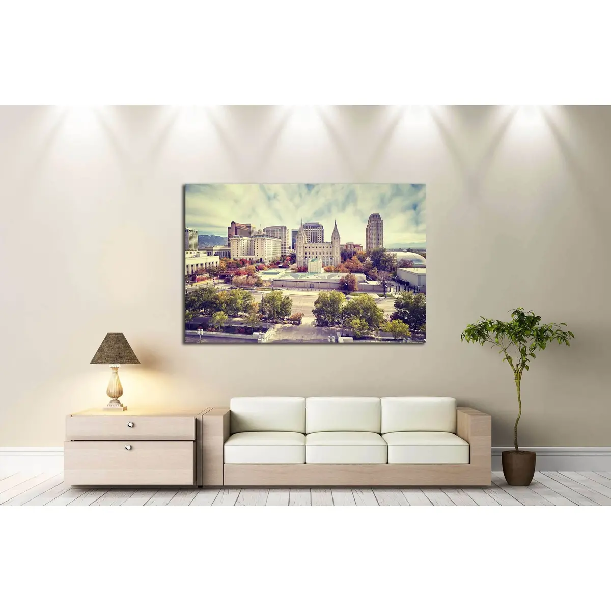 Color Toned Picture Of Salt Lake City Downtown, Utah, Usa. №2727 Ready To Hang Canvas Print 3