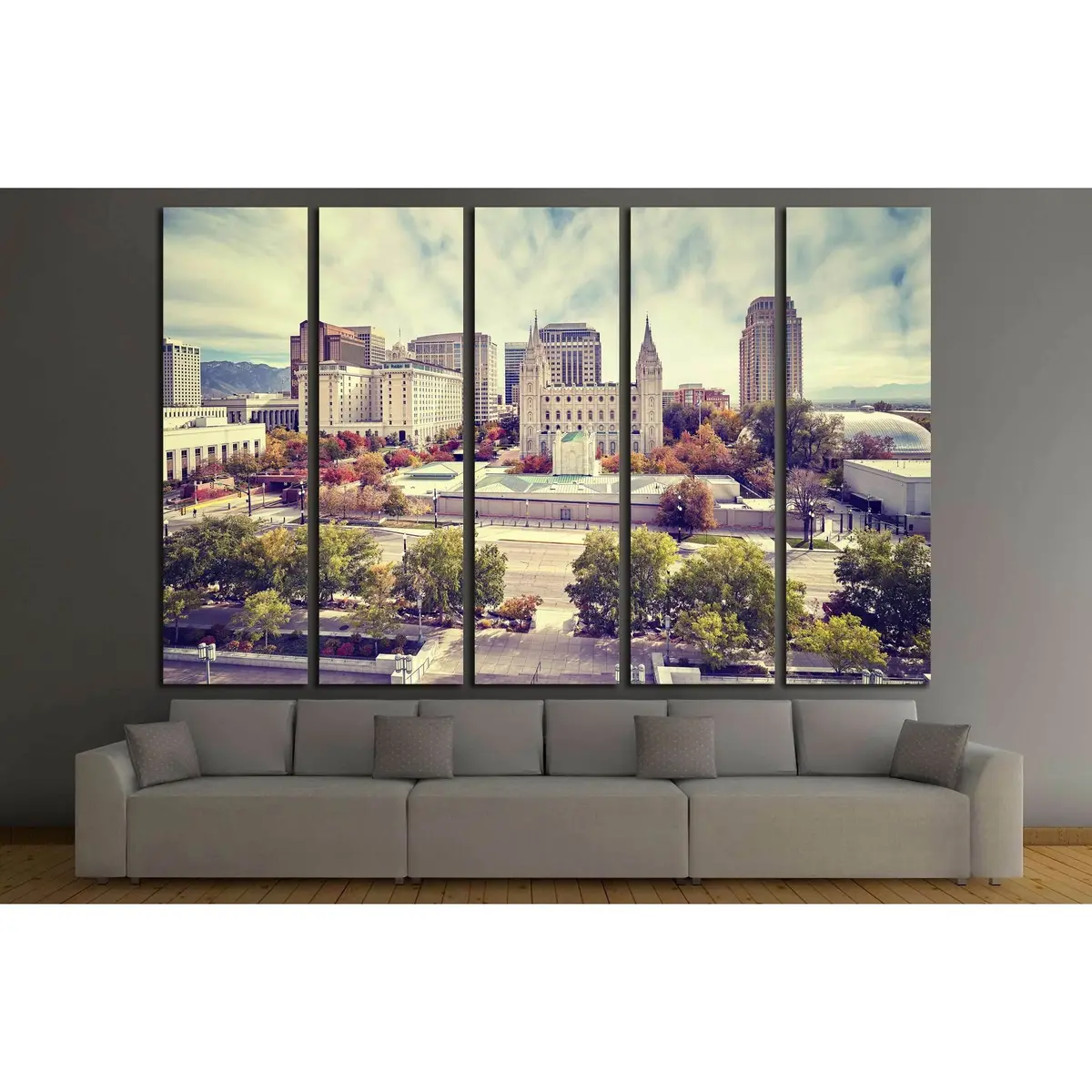 Vintage-toned canvas print featuring the iconic downtown skyline of Salt Lake City, Utah — ready-to-hang modern wall art for home or office. - Image 3