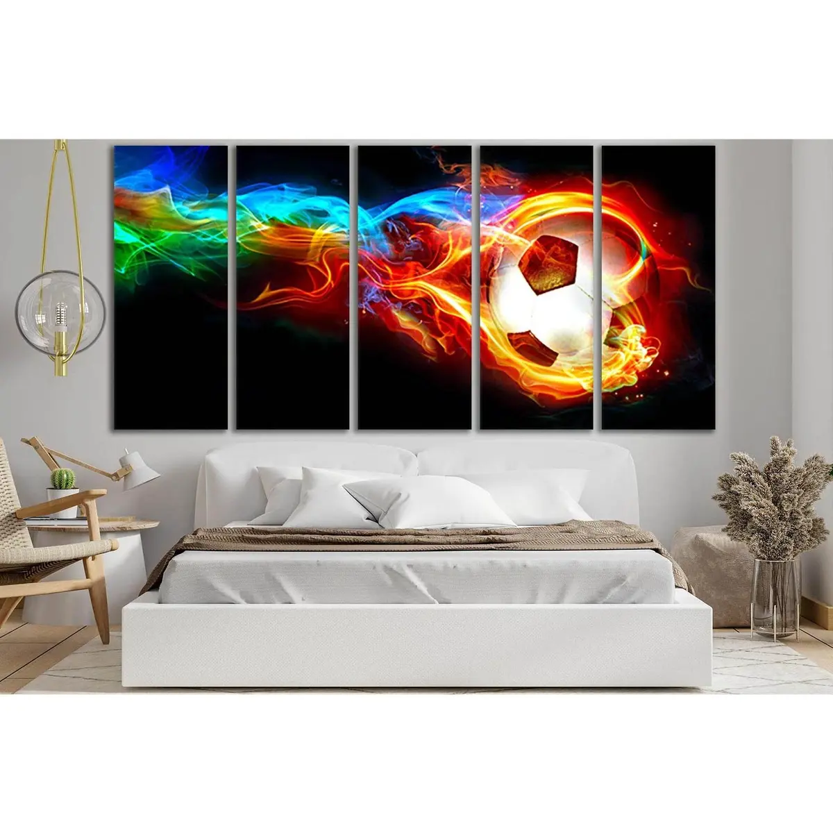 Vibrant Fire & Soccer Ball Canvas Wall Art – Ready-to-Hang Print SL951