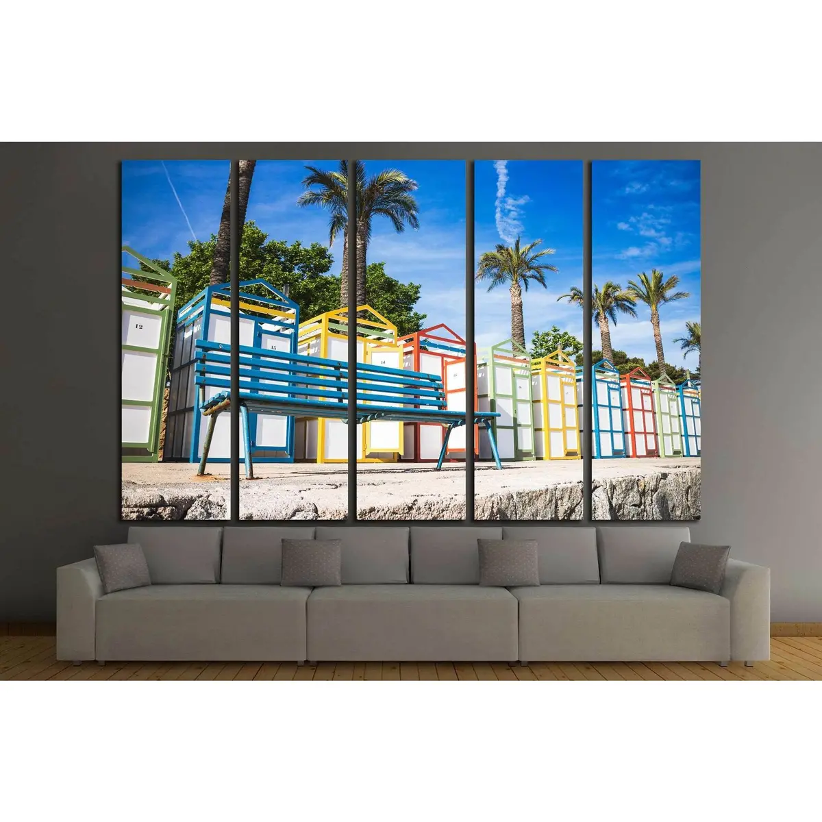 Vibrant Beach Houses in Ságaro, Costa Brava — Canvas Wall Art Print #1208 (Ready to Hang) - Image 3