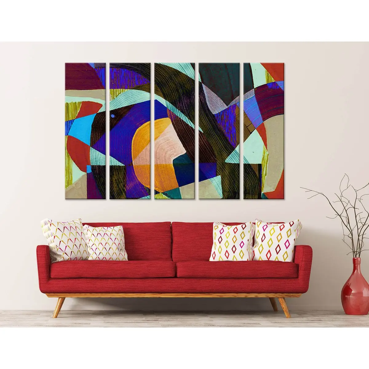 Vibrant Geometric Abstract Canvas Art Print – Pre-Installed Hanging Hardware - Image 3