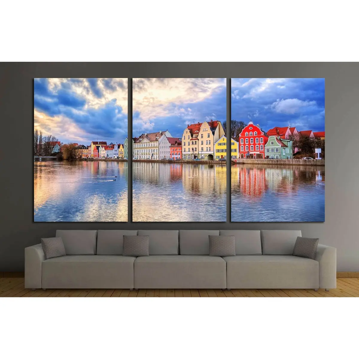 Colorful Historical Houses On Isar River In An Old Gothic Town Landshut By Munich, Germany №3033 Ready To Hang Canvas Print 5