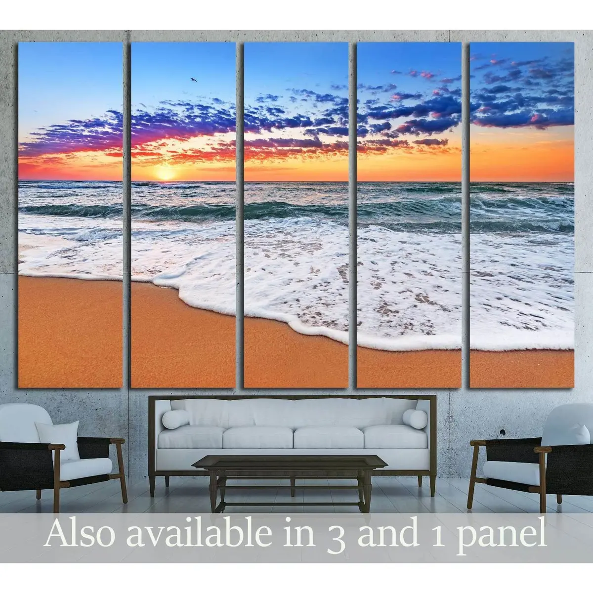 Vibrant Ocean Sunrise Canvas Art – Ready-to-Hang Beach Wall Decor