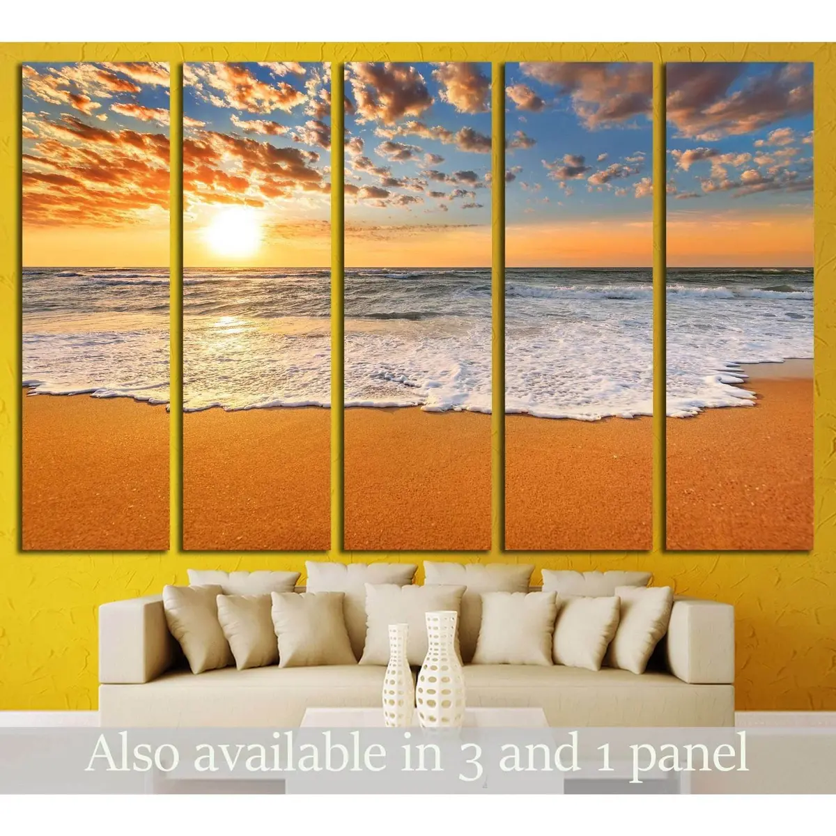 Vibrant Ocean Sunrise Canvas Art – Ready-to-Hang Beach Wall Decor