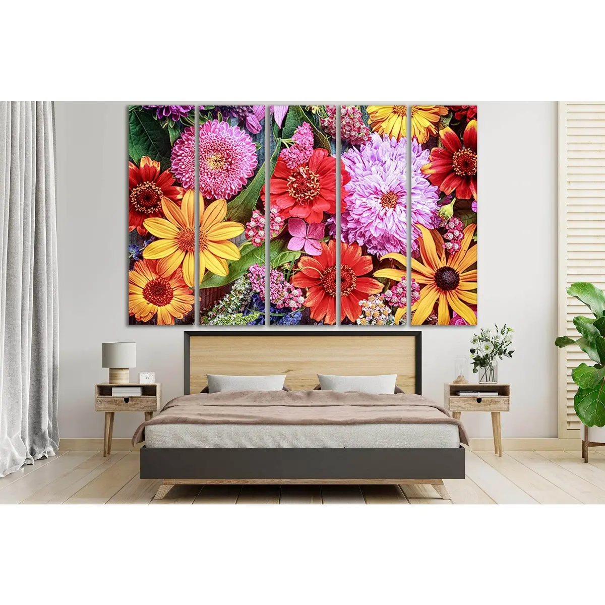 Vibrant Rainbow Flower Canvas Art – Ready-to-Hang Summer Wall Decor (SL707)