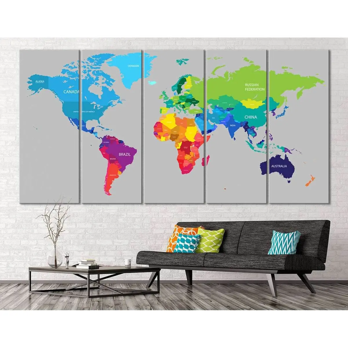 Vibrant World Map Canvas Art Print #113 – Premium Ready-to-Hang Wall Decor - Image 3