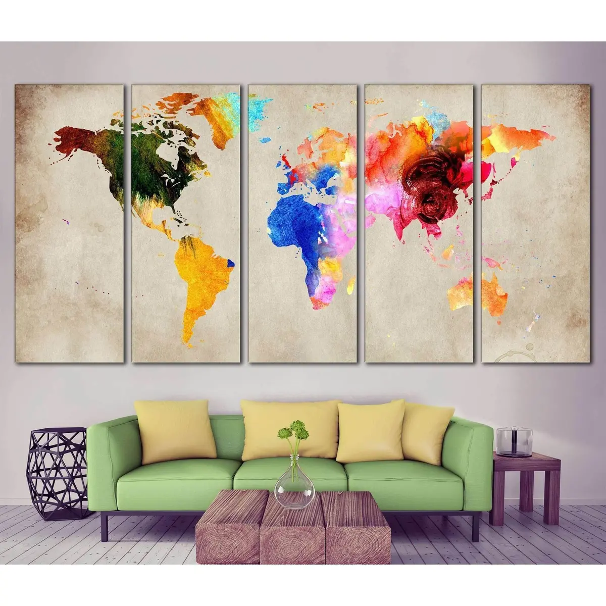 Colorful World Map №870 Ready To Hang Canvas Print 6