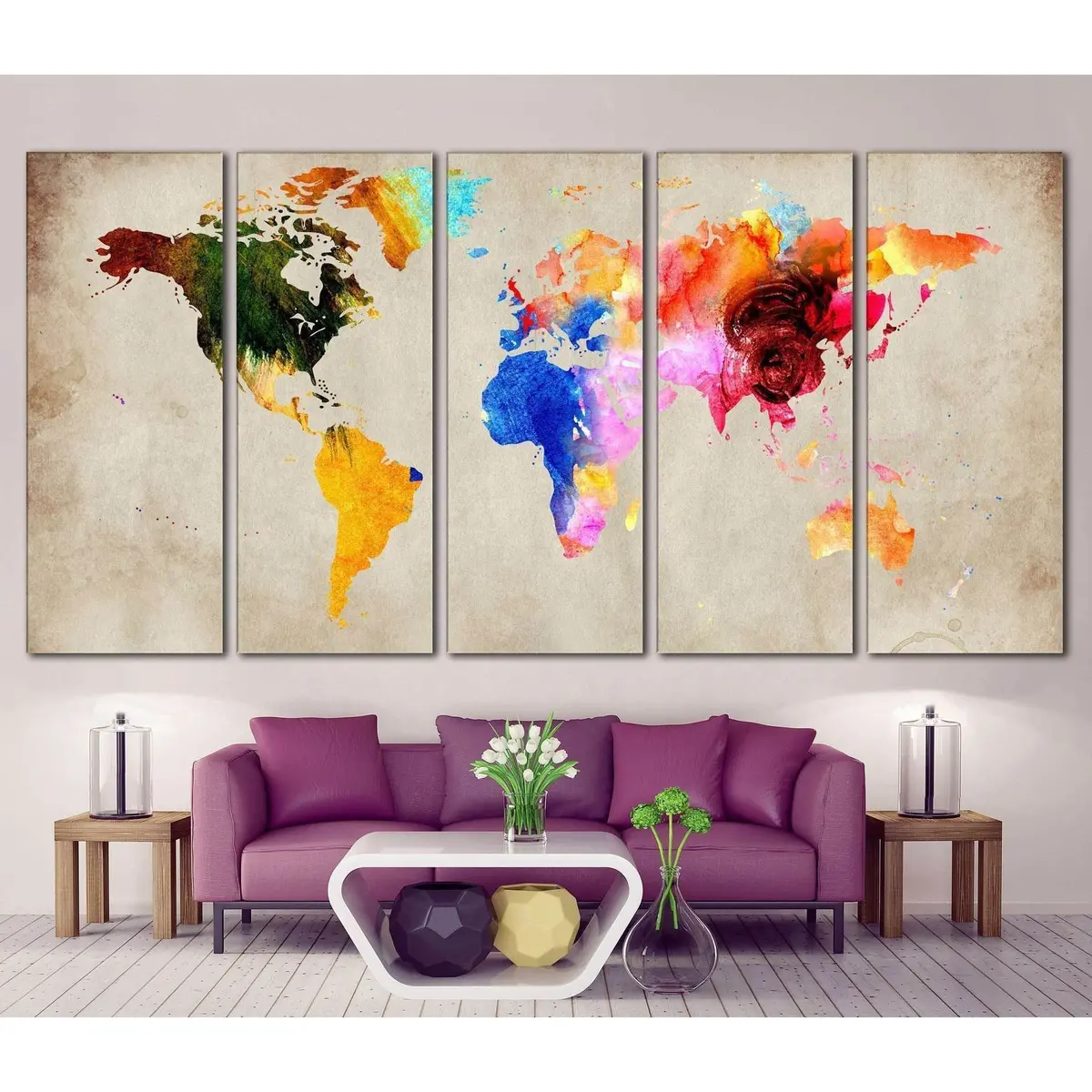 Vibrant World Map Canvas Art Print #870 – Premium Ready-to-Hang Wall Decor