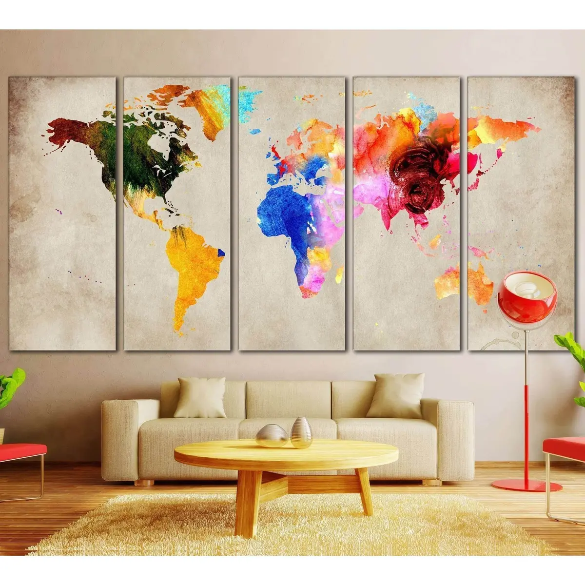 Colorful World Map №870 Ready To Hang Canvas Print 2