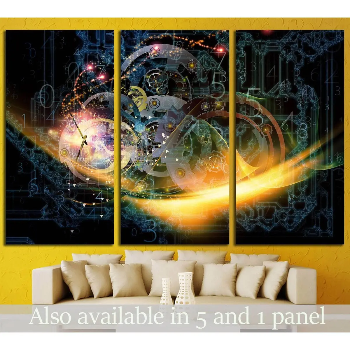 Composition Of Gears, Fractal Forms, Lights And Number №1593 Ready To Hang Canvas Print 5