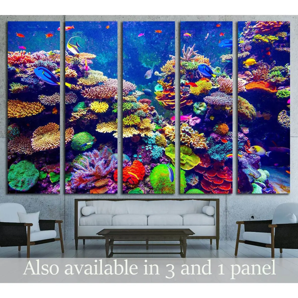 Sunlit Coral Reef Featuring Vibrant Tropical Fish — Ready-to-Hang Canvas Wall Art #3064
