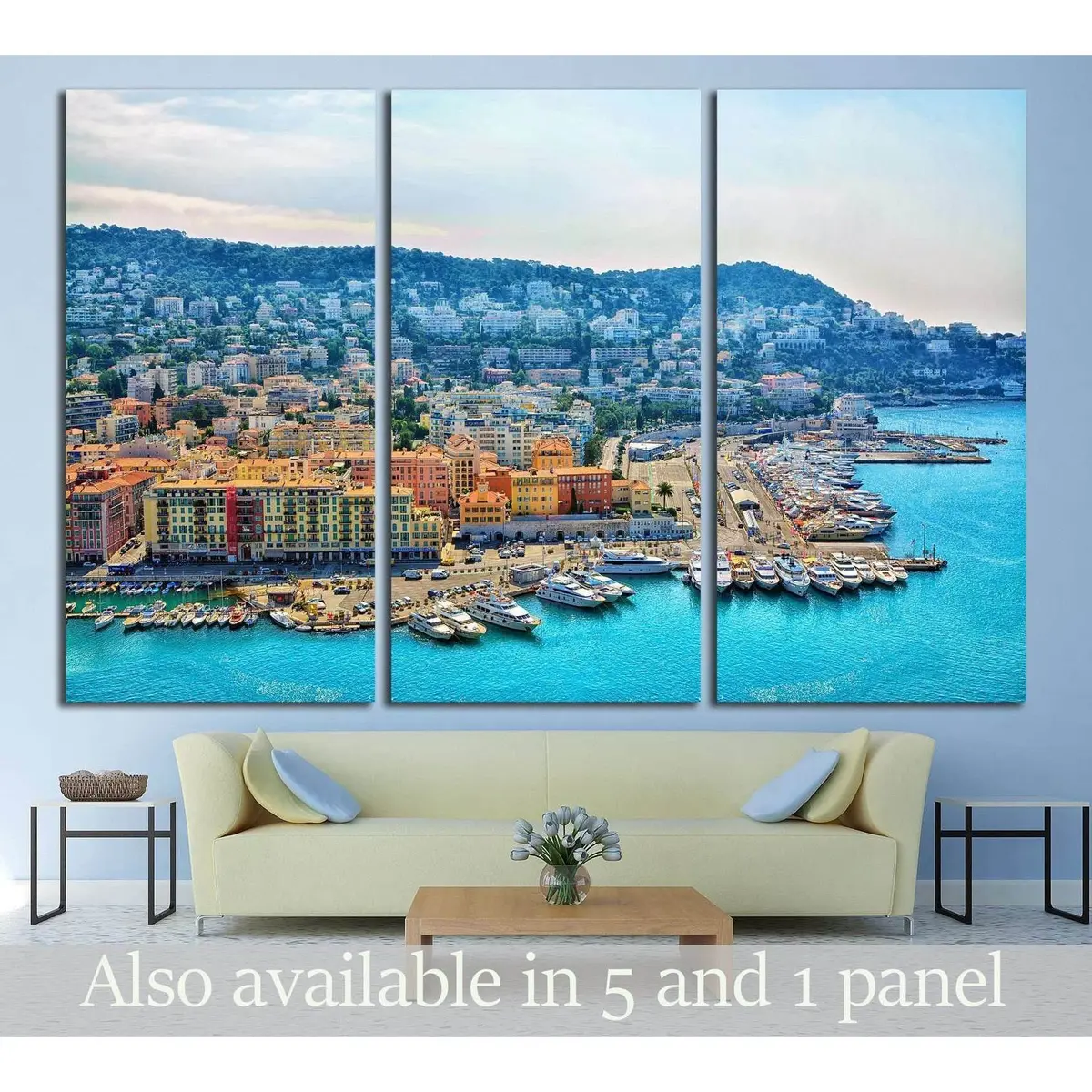 Cote D'azur France. Beautiful Panoramic Aerial View City Of Nice, France. Luxury Resort Of French Riviera №2398 Ready To Hang Canvas Print 5