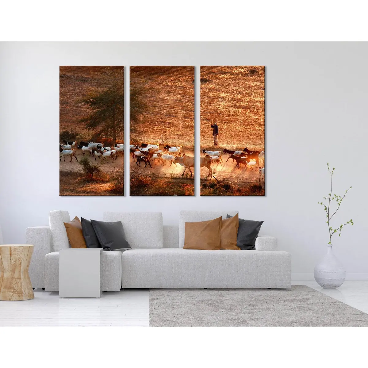 Cowherd Grazing Goats And Cows In Bagan №04227 Ready To Hang Canvas Print 5