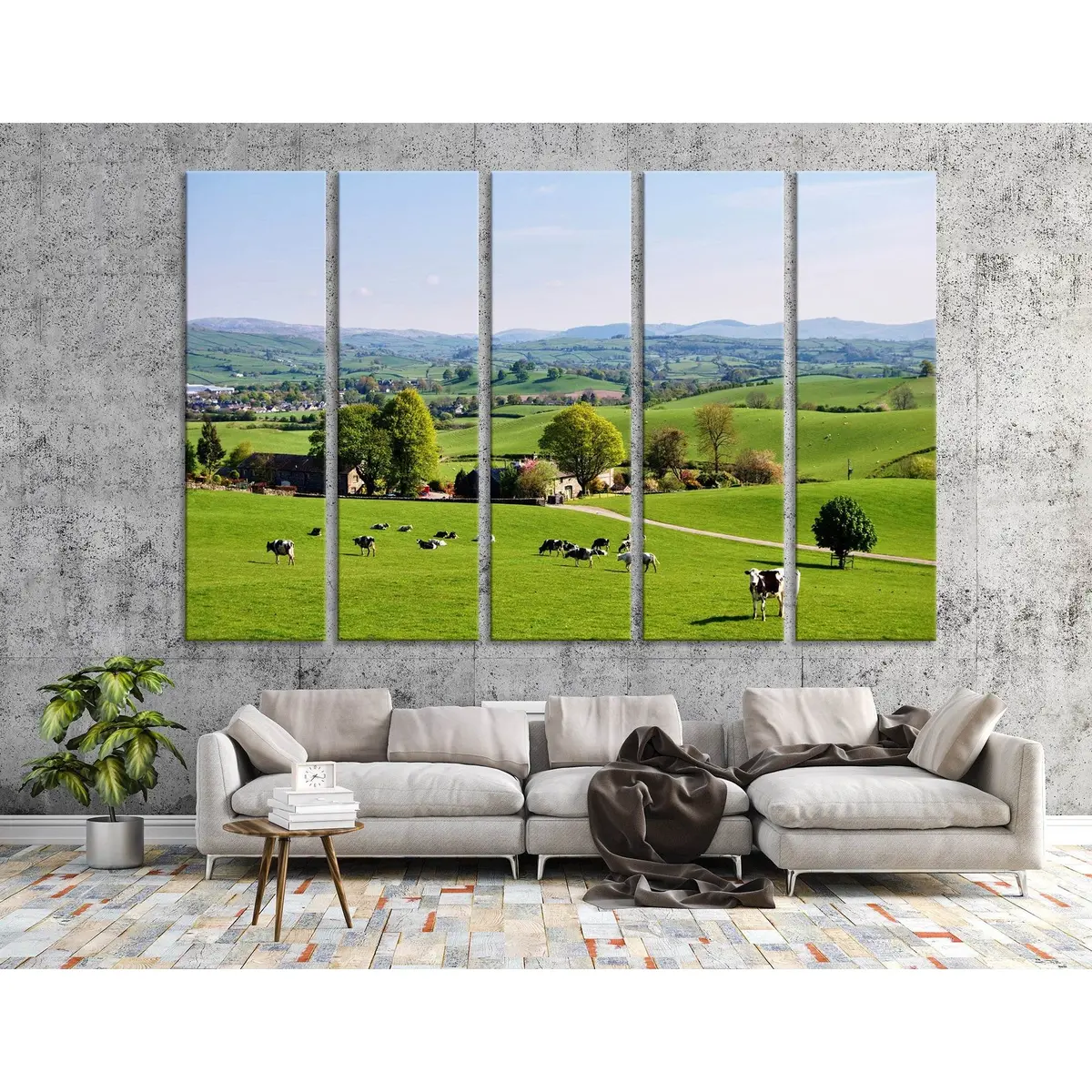 English Countryside Cows on Lush Green Pasture – Ready-to-Hang Canvas Wall Art #04220