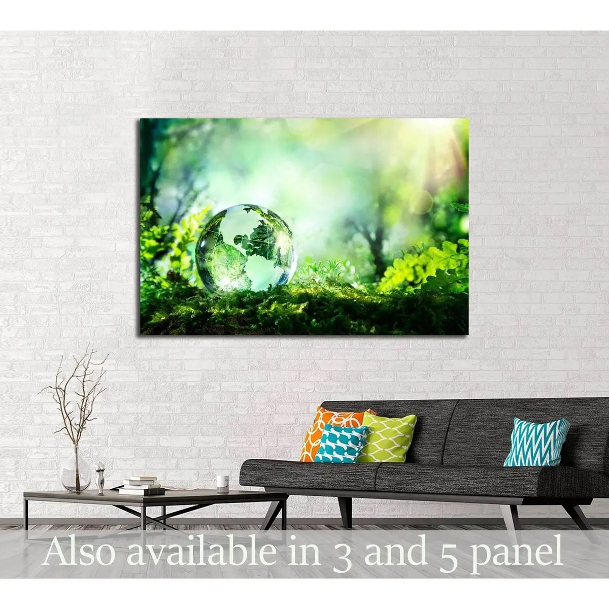 Crystal Globe Resting On Moss In A Forest - Environment Concept №2546 Ready To Hang Canvas Print 1