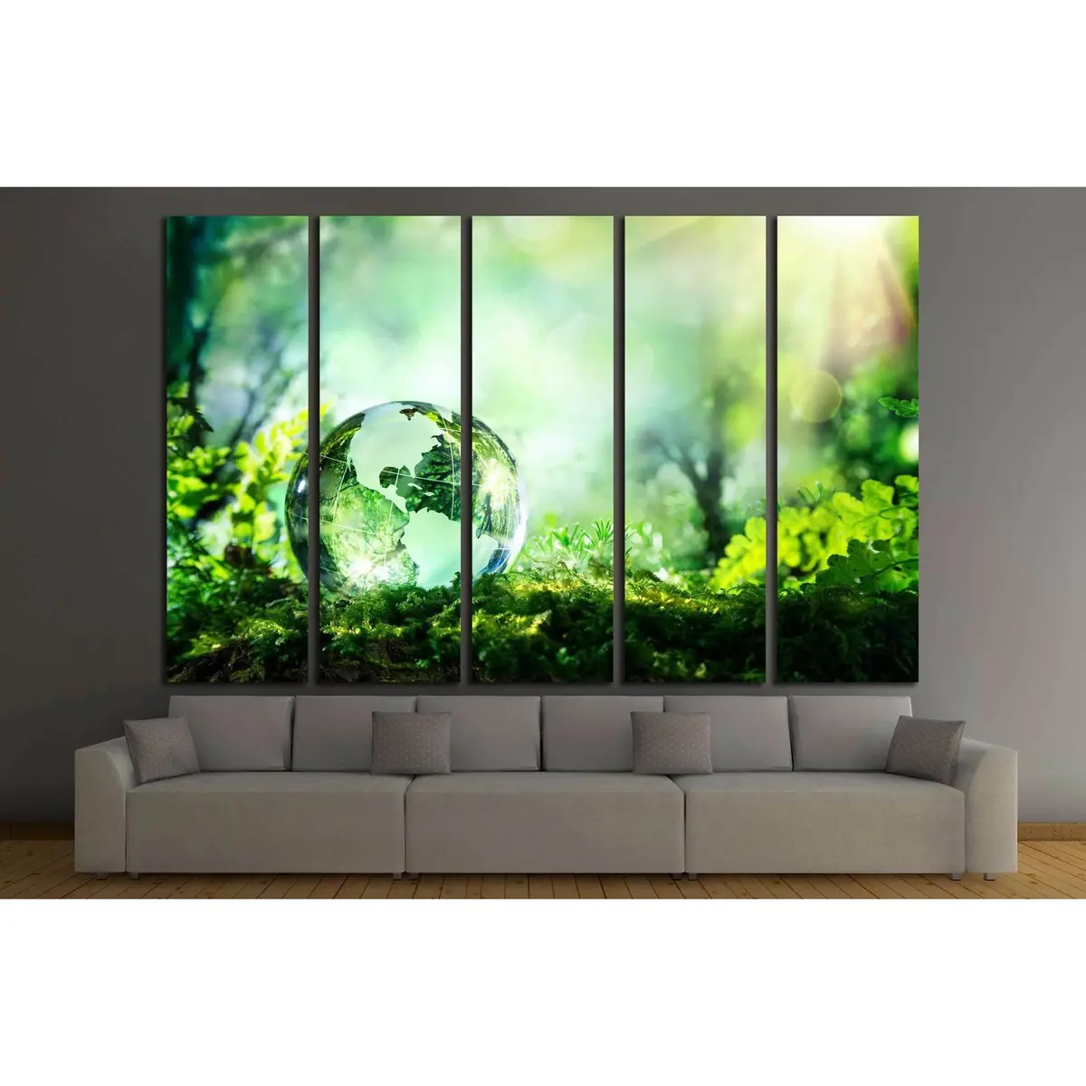 Crystal Globe on Moss Forest Scene Canvas Print – Ready-to-Hang Wall Art #2546 - Image 3