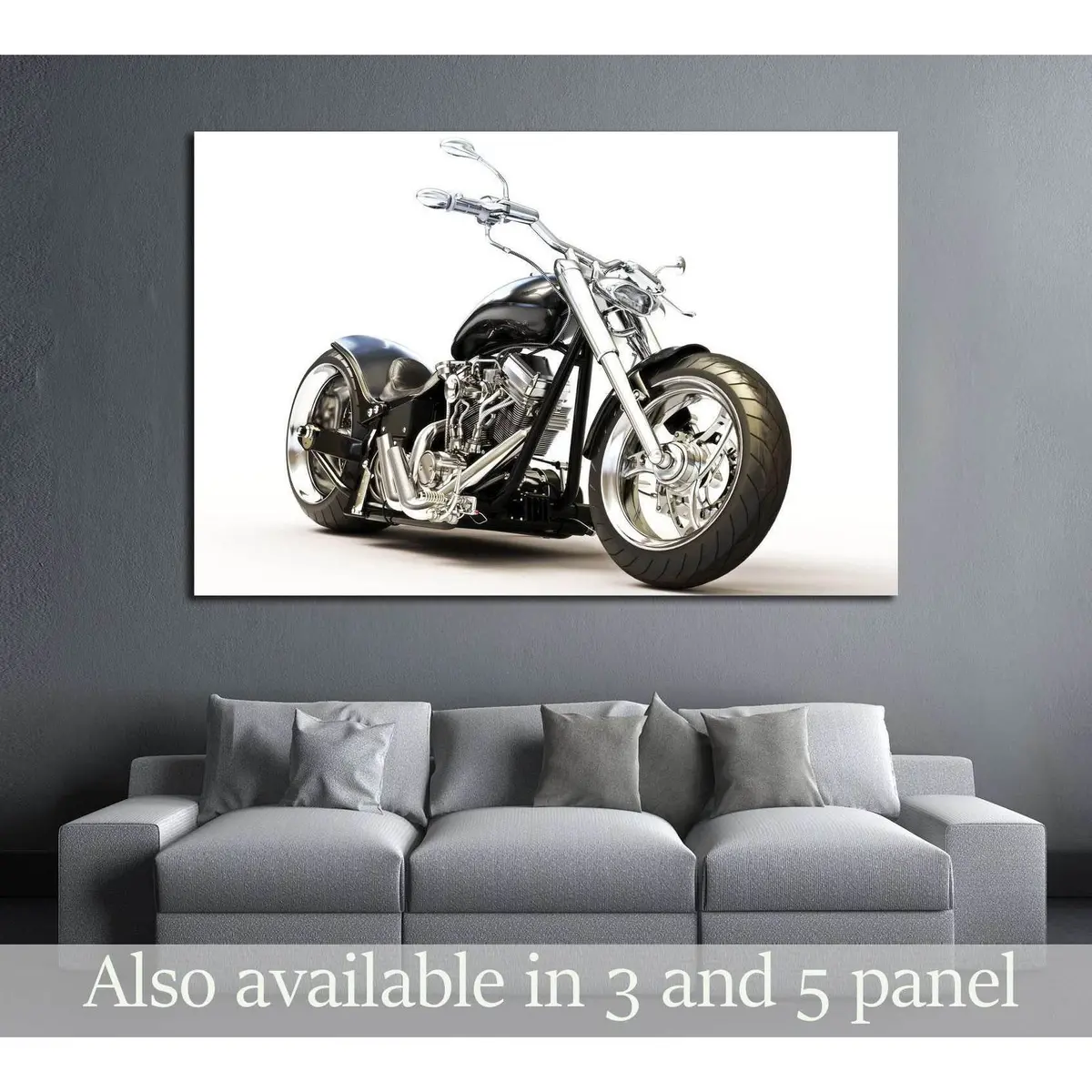 Custom Black Motorcycle On A White Background. №2476 Ready To Hang Canvas Print 1