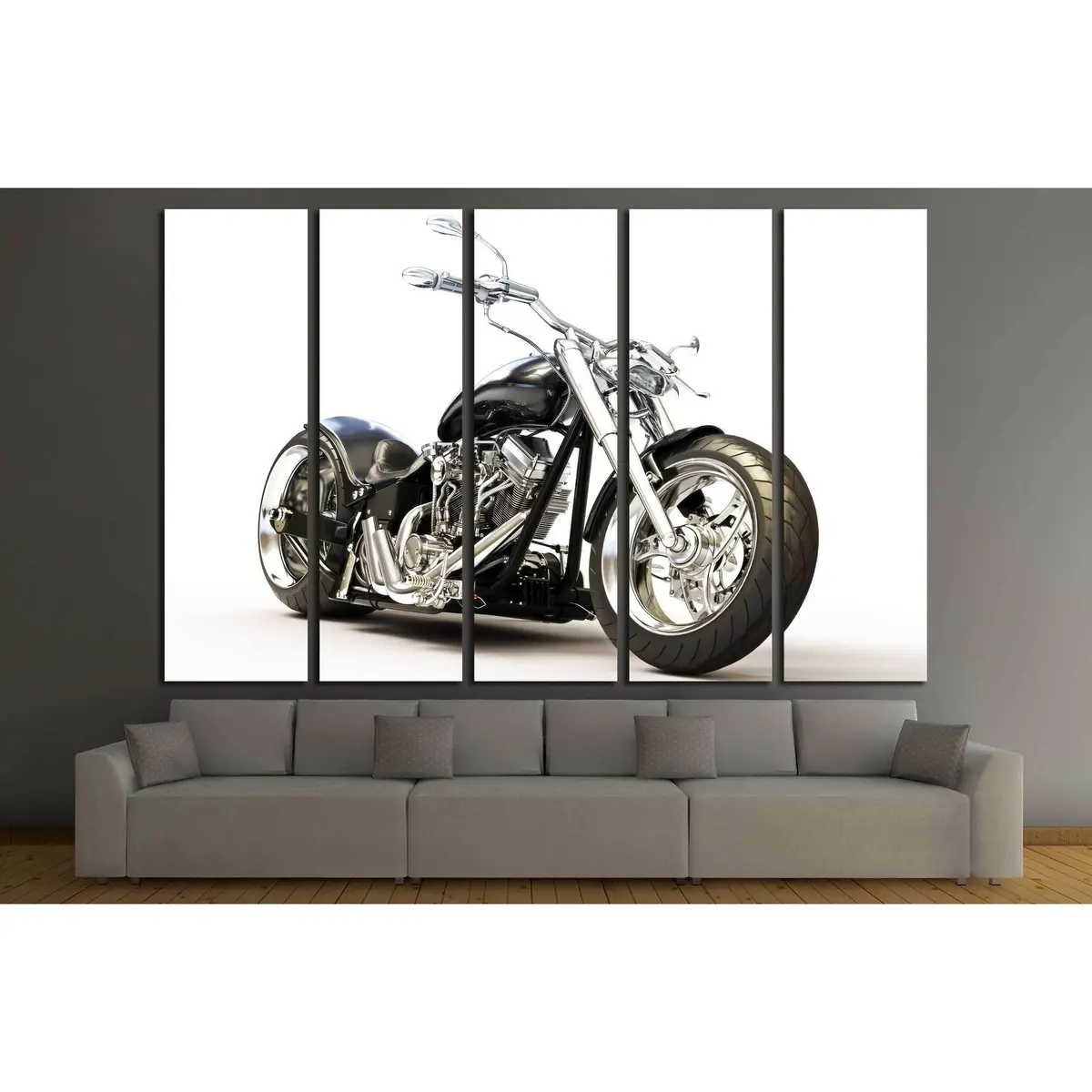 Stylish Black Motorcycle Canvas Art Print — Minimalist White Background, Ready-to-Hang Wall Decor #2476 - Image 3