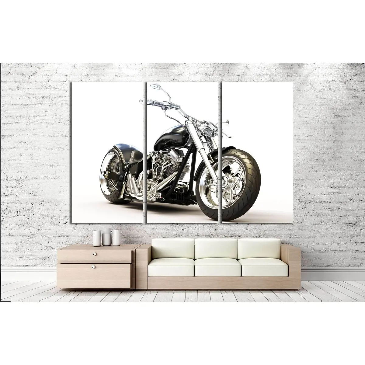 Custom Black Motorcycle On A White Background. №2476 Ready To Hang Canvas Print 5