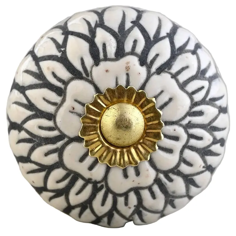 Knobco White Ceramic Floral Globe Knob - 1.5" 1