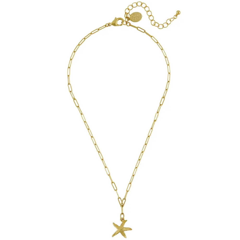 Susan Shaw Gold Mini Starfish Pendant Paperclip Necklace 1