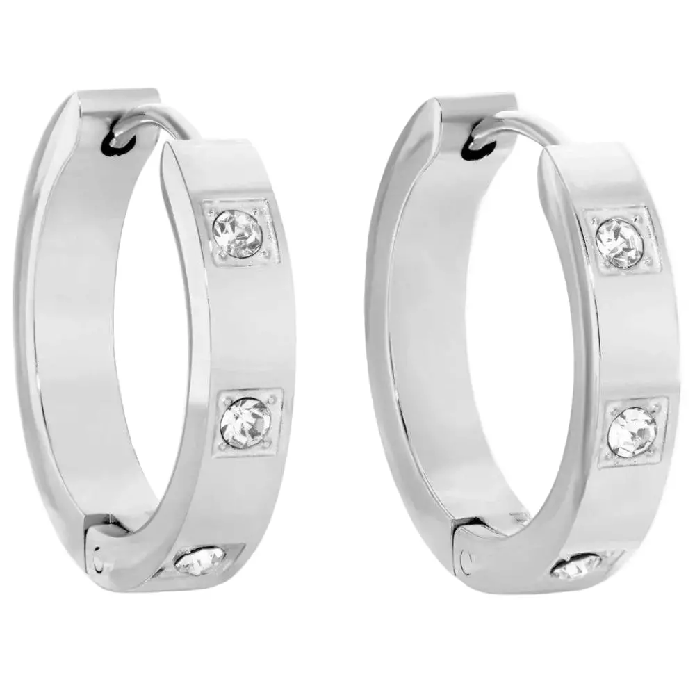 Splendid Iris Stainless Steel Cubic Zirconia Studded Huggie Earrings 1