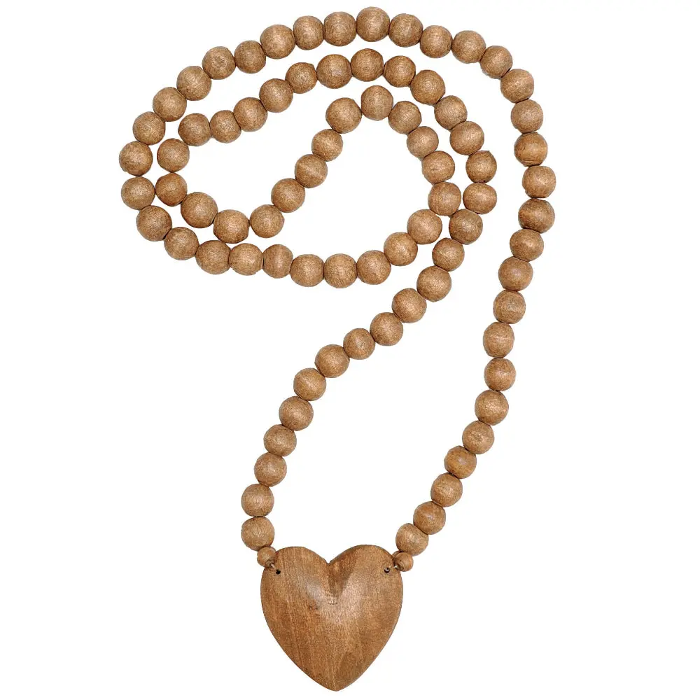 Hand-Carved Mango Wood Heart Rosary - 36" 1