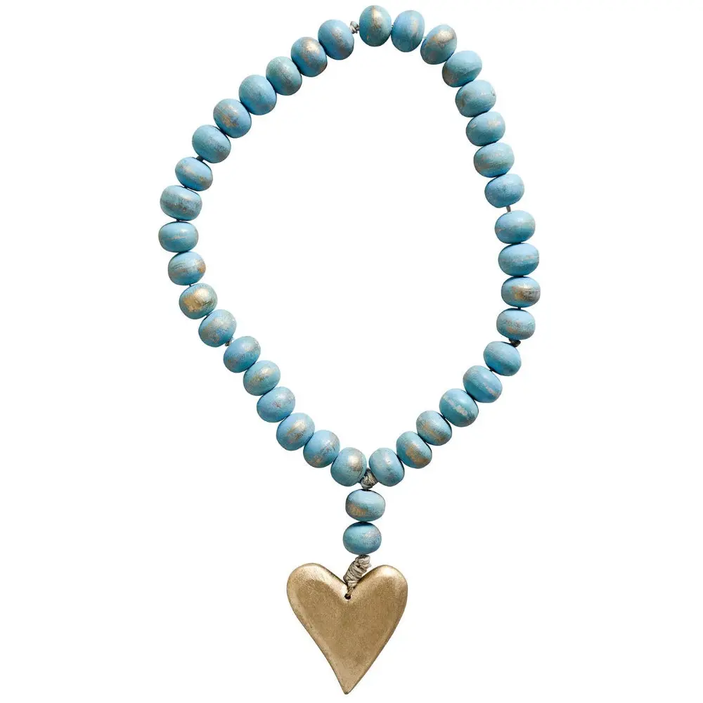 Hand-Carved Sky Blue Mango Wood Heart Rosary - 22" 1