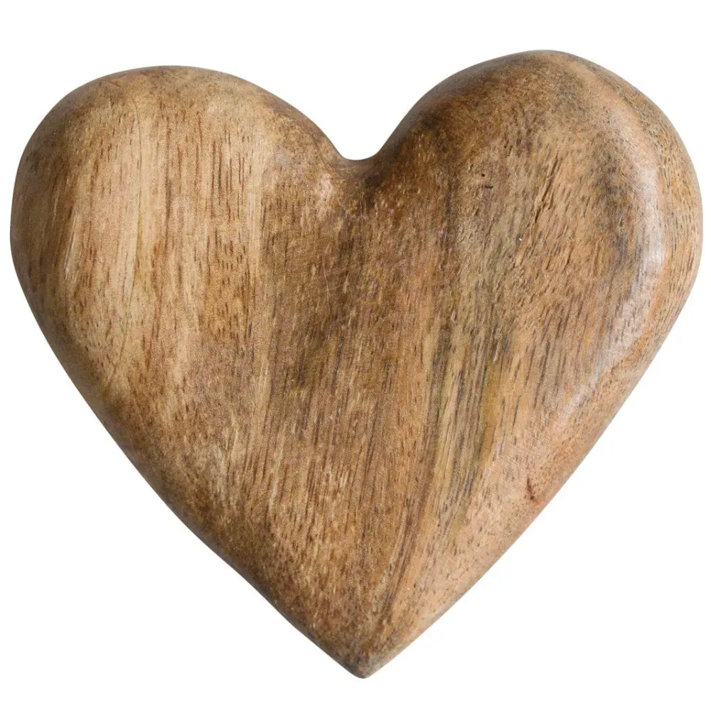 Hand-Carved Mango Wood Heart Paperweight - 4" 1