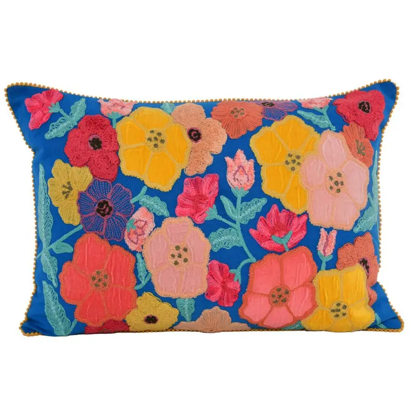 Karma Embroidered Finest Blossom Cotton Lumbar Pillow - 16" X 24" 1
