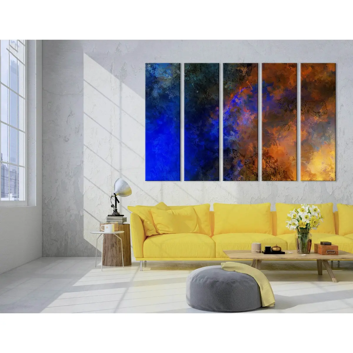 Premium Abstract Canvas Art Print in Dark Blue and Orange – Ready-to-Hang Wall Decor #04317