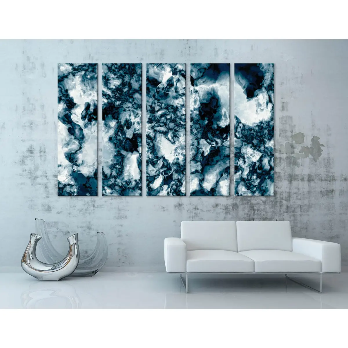 Premium Abstract Canvas Art Print in Dark Blue and White – Ready-to-Hang Wall Decor #04331