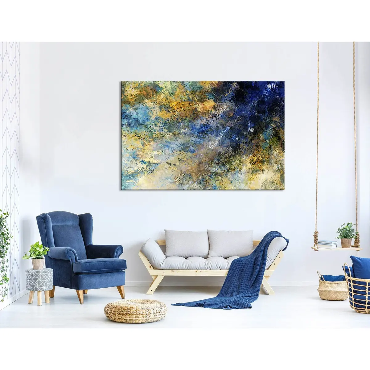 Dark Blue And Yellow Abstract №04346 Ready To Hang Canvas Print 3