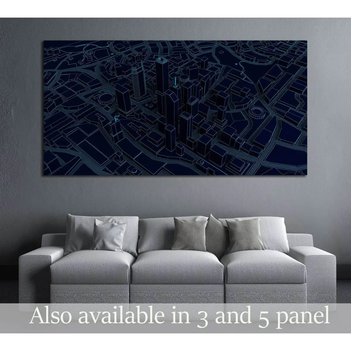 Dark Low Poly City Views From Above. 3D Rendering №3060 Ready To Hang Canvas Print 1