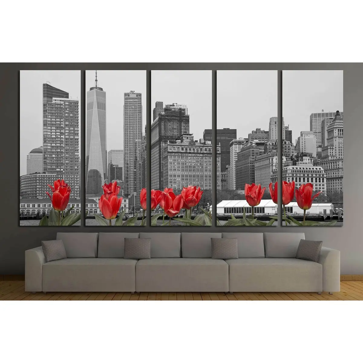 Abstract Dark Low Poly Cityscape – Aerial 3D Render Canvas Art Print #3061 - Image 3