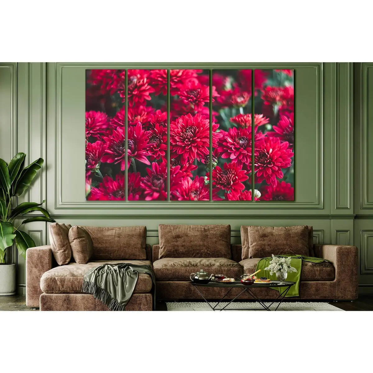Premium Dark Red Chrysanthemum Canvas Wall Art – Ready-to-Hang Print SL672 - Image 3