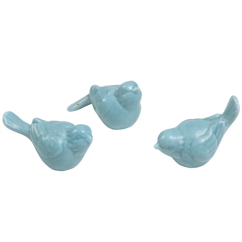Blue Glazed Ceramic Bird Figurine - 3" 1