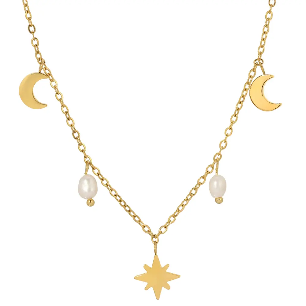 Splendid Iris "Look To The Sky" Gold Star & Moon Charm Necklace 1