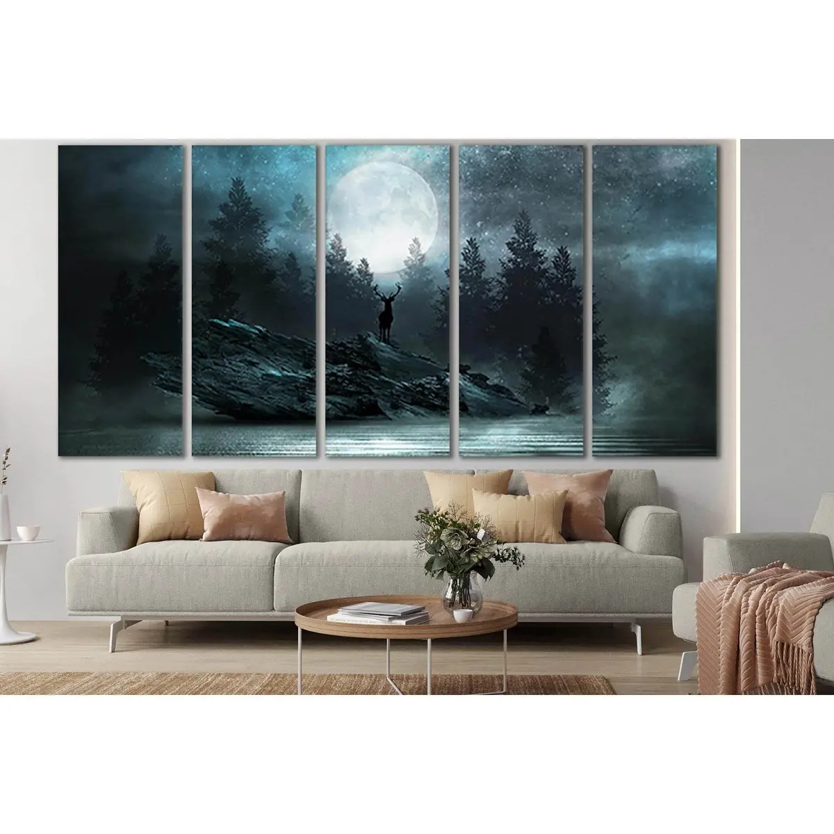 Moonlit Deer on Rock Canvas Art №SL1238 – Premium Ready-to-Hang Wall Decor
