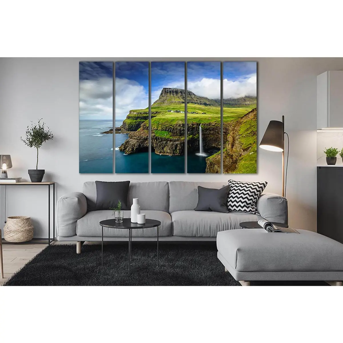Faroe Islands Waterfall Canvas Art №SL488 – Denmark-Inspired Ready-to-Hang Wall Decor
