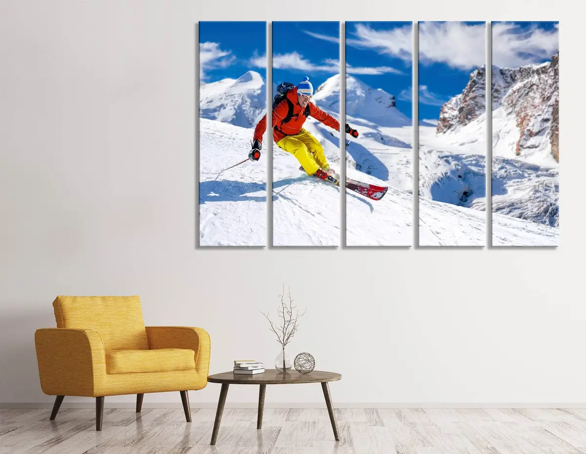 Ready-to-Hang Canvas Wall Art Featuring a Skier Descending a Sunlit Mountain - Image 3