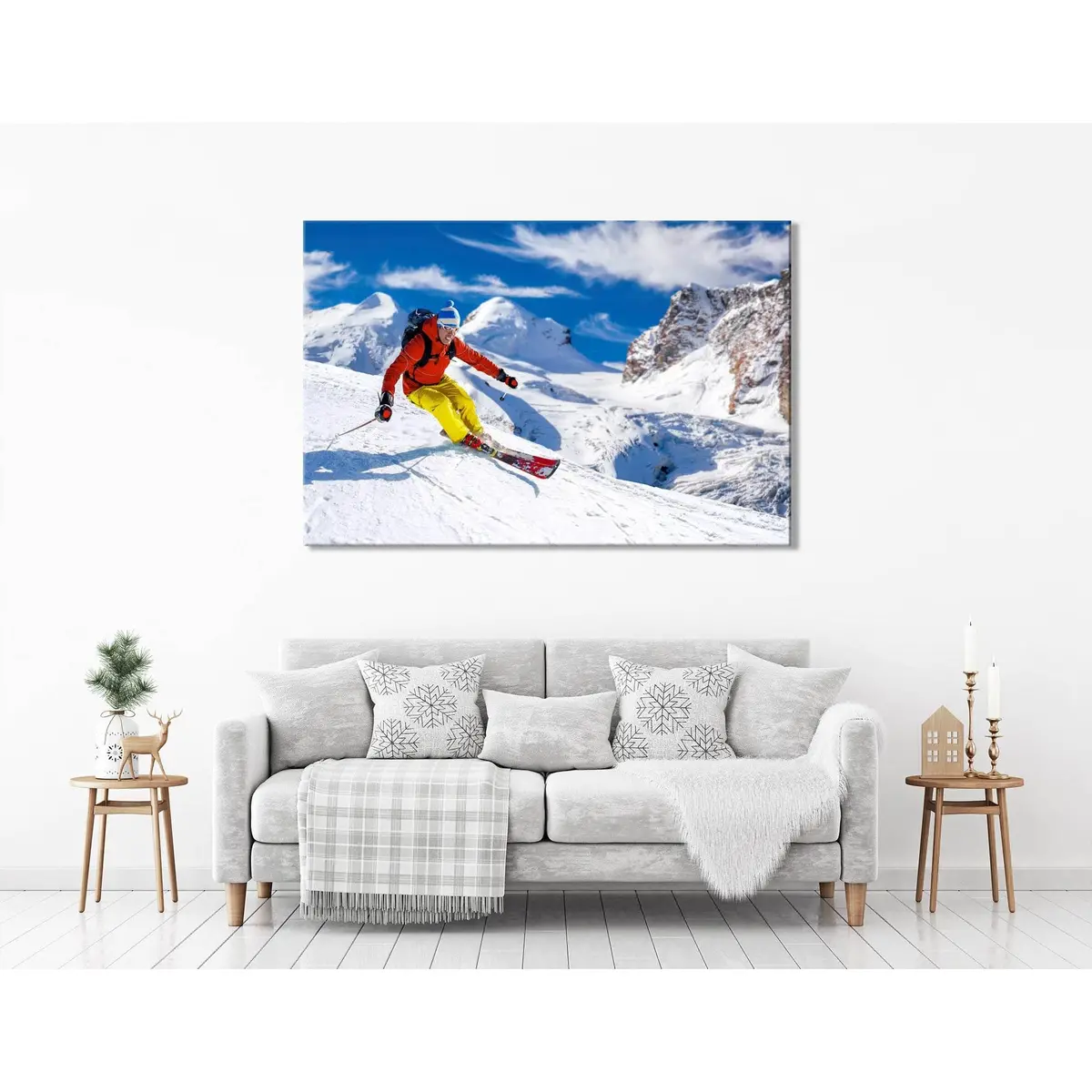 Descent Of The Skier From The Mountain On A Sunny Day №04447 Ready To Hang Canvas Print 1