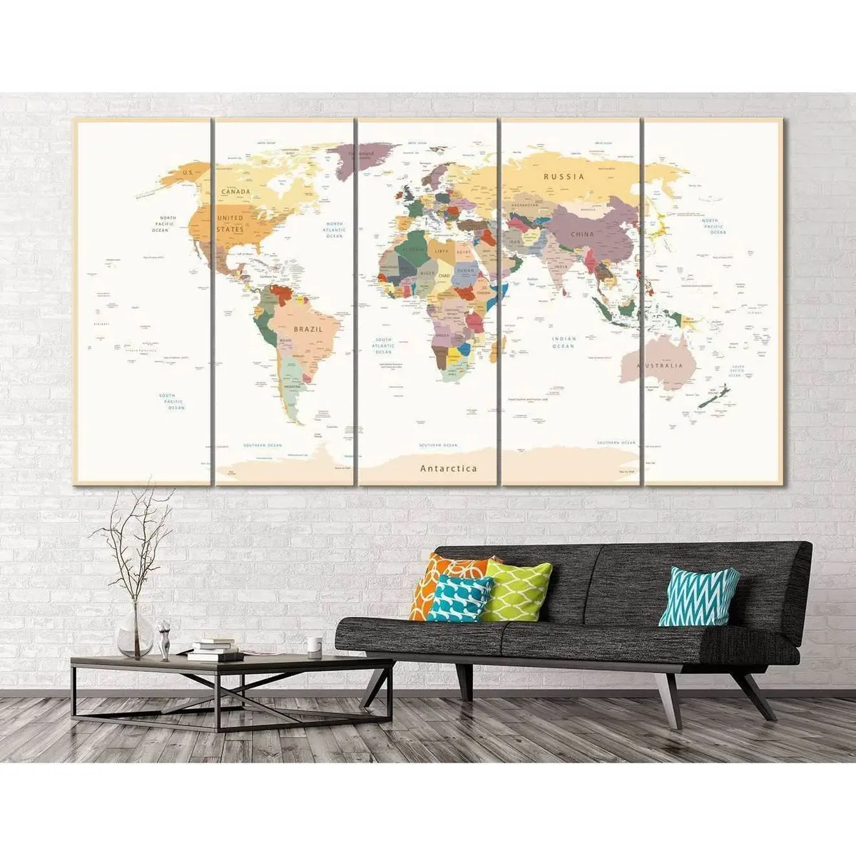 Detailed World Map Canvas Art Print #112 – Ready to Hang - Image 3