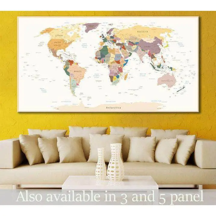 Detailed World Map №112 Ready To Hang Canvas Print 1