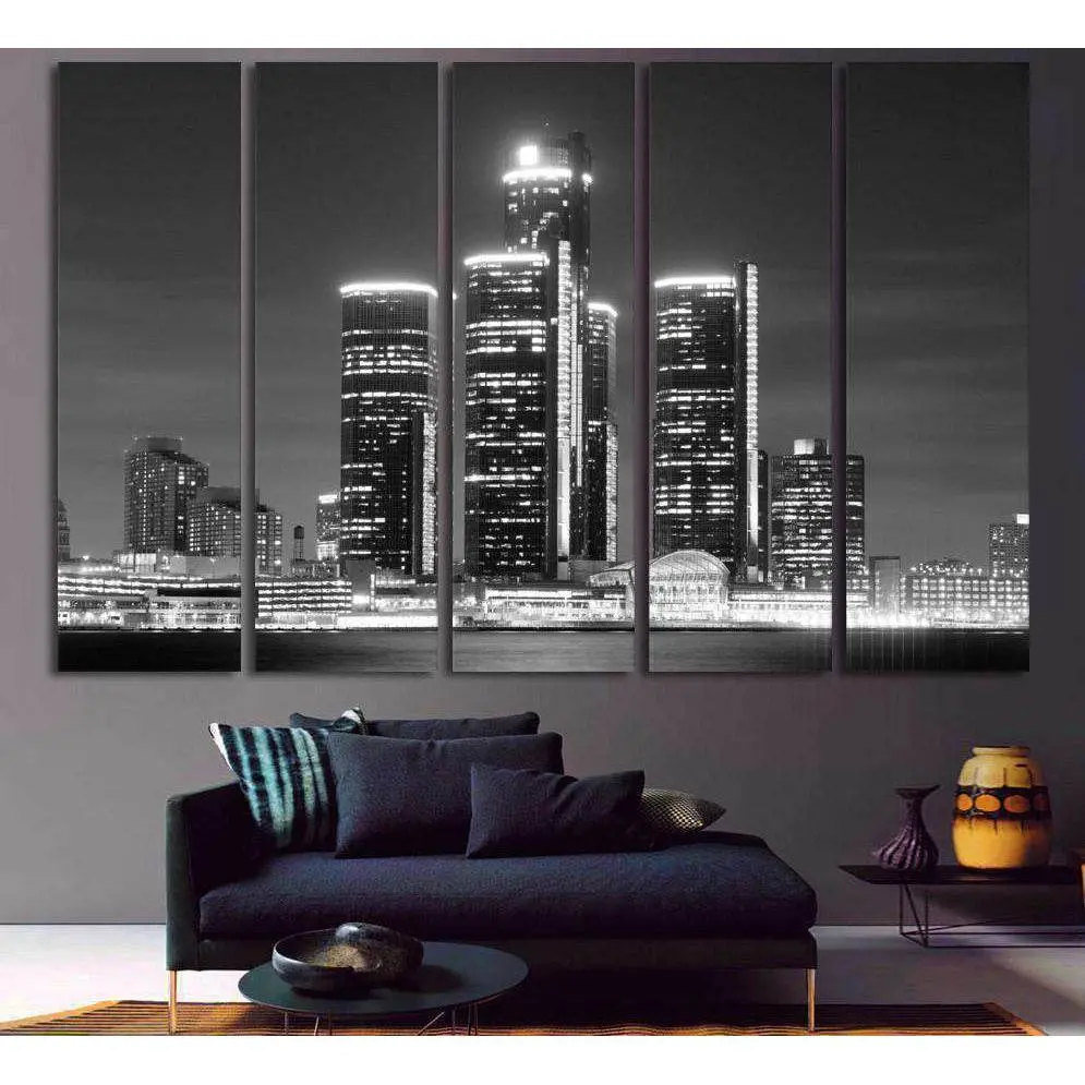 Detroit Skyline Canvas Art Print – Pre-Installed Hanging Hardware