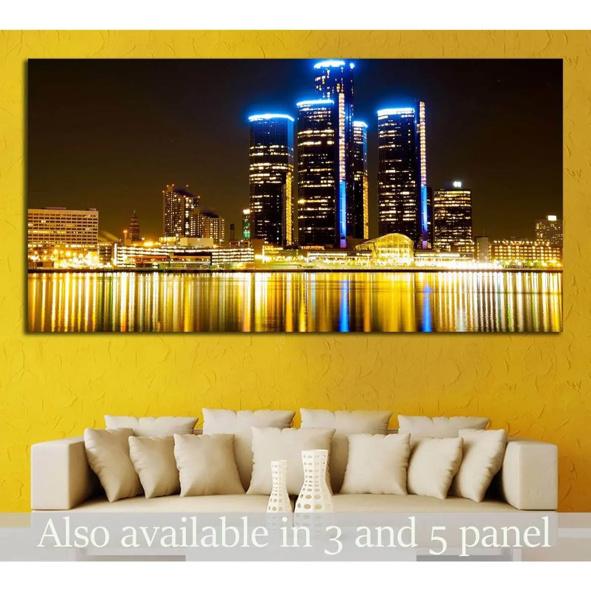 Detroit Skyline At Night №2258 Ready To Hang Canvas Print 1