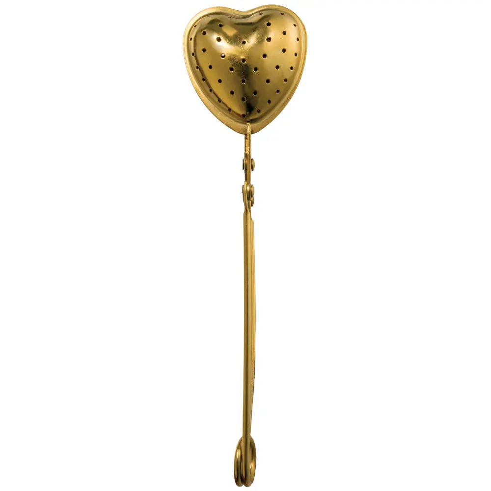 Heart-Shaped Brass Tone Stainless Steel Loose Tea Strainer - 6" 1